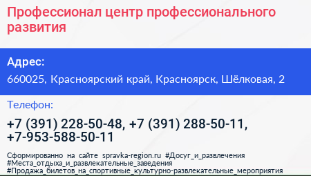 Профессионал центр профессионального развития - визитка
