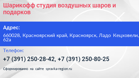 Шарикофф студия воздушных шаров и подарков - визитка