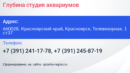 Глубина студия аквариумов - визитка