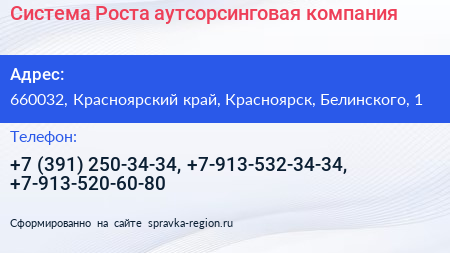 Система Роста аутсорсинговая компания - визитка