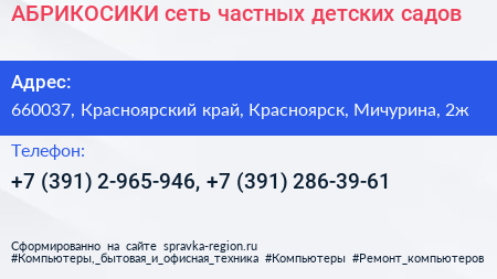 АБРИКОСИКИ сеть частных детских садов - визитка