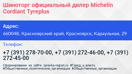 Шиноторг официальный дилер Michelin Cordiant Tyreplus - визитка