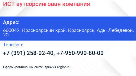 ИСТ аутсорсинговая компания - визитка