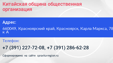 Китайская община общественная организация - визитка