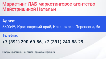 Маркетинг ЛАБ маркетинговое агентство Майстришиной Натальи - визитка