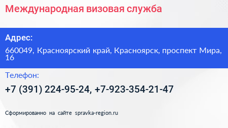 Международная визовая служба - визитка