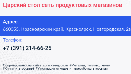 Царский стол сеть продуктовых магазинов - визитка