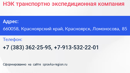 НЭК транспортно экспедиционная компания - визитка