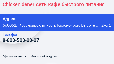 Chicken dener сеть кафе быстрого питания - визитка
