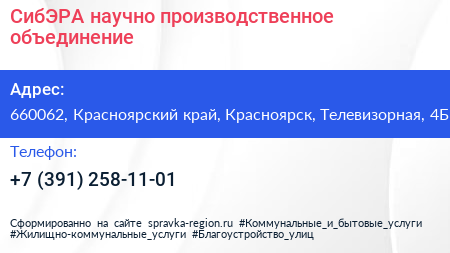 СибЭРА научно производственное объединение - визитка