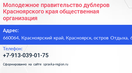 Молодежное правительство дублеров Красноярского края общественная организация - визитка