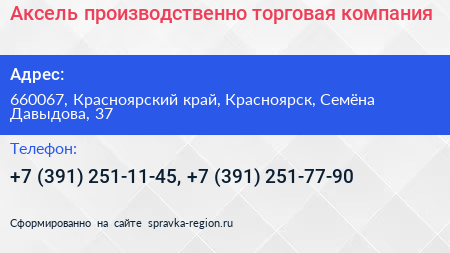 Аксель производственно торговая компания - визитка