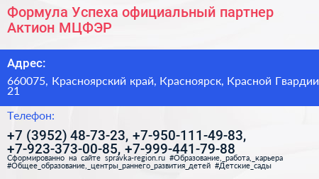 Формула Успеха официальный партнер Актион МЦФЭР - визитка