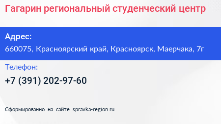 Гагарин региональный студенческий центр - визитка