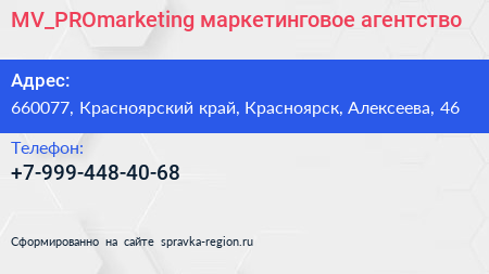 MV_PROmarketing маркетинговое агентство - визитка