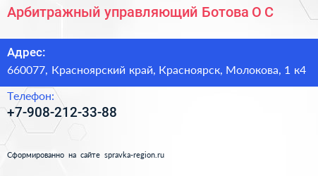 Арбитражный управляющий Ботова О С  - визитка