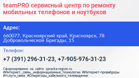 teamPRO сервисный центр по ремонту мобильных телефонов и ноутбуков - визитка