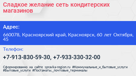 Сладкое желание сеть кондитерских магазинов - визитка