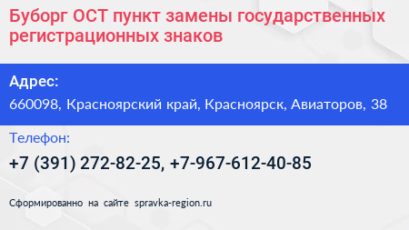Буборг ОСТ пункт замены государственных регистрационных знаков - визитка