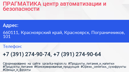 ПРАГМАТИКА центр автоматизации и безопасности - визитка