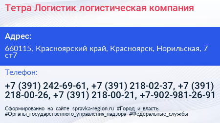 Тетра Логистик логистическая компания - визитка