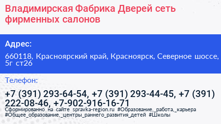 Владимирская Фабрика Дверей сеть фирменных салонов - визитка