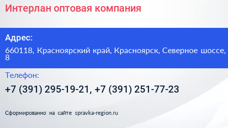 Интерлан оптовая компания - визитка