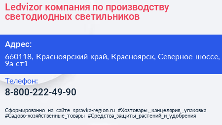 Ledvizor компания по производству светодиодных светильников - визитка