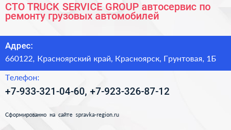 СТО TRUCK SERVICE GROUP автосервис по ремонту грузовых автомобилей - визитка