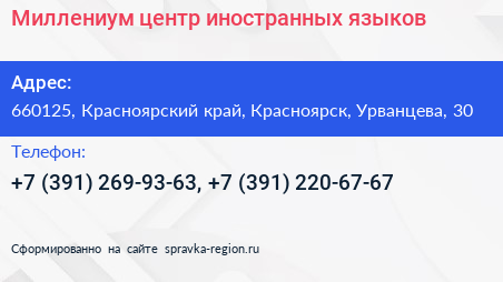 Миллениум центр иностранных языков - визитка