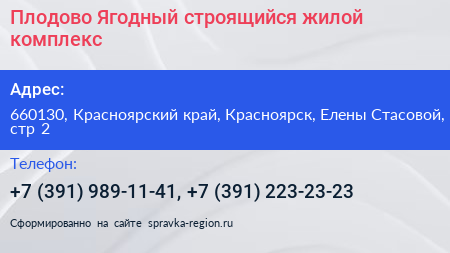 Плодово Ягодный строящийся жилой комплекс - визитка