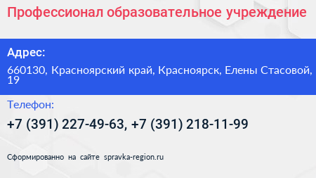 Профессионал образовательное учреждение - визитка