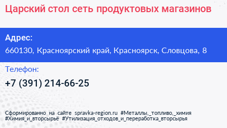 Царский стол сеть продуктовых магазинов - визитка