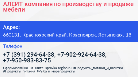 Нажмите, чтобы скачать визитку АЛЕИТ компания по производству и продаже мебели - визитка