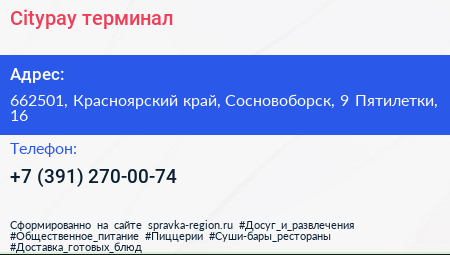 Citypay терминал - визитка