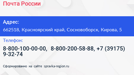 Почта России - визитка