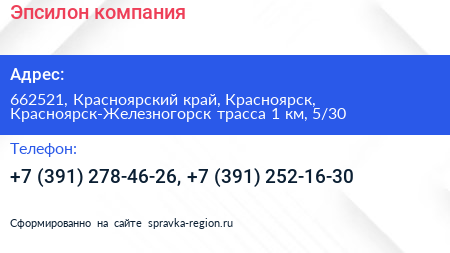 Эпсилон компания - визитка