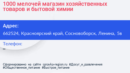 1000 мелочей магазин хозяйственных товаров и бытовой химии - визитка