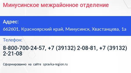 Минусинское межрайонное отделение - визитка