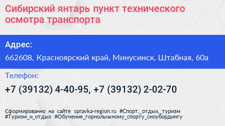 Сибирский янтарь пункт технического осмотра транспорта - визитка