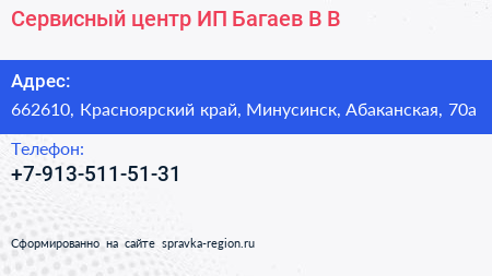 Сервисный центр ИП Багаев В В  - визитка