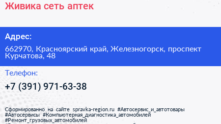 Живика сеть аптек - визитка