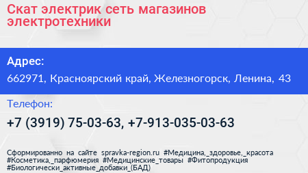 Скат электрик сеть магазинов электротехники - визитка