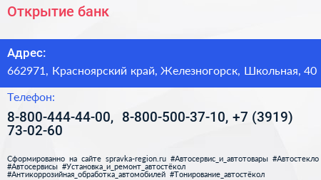 Открытие банк - визитка