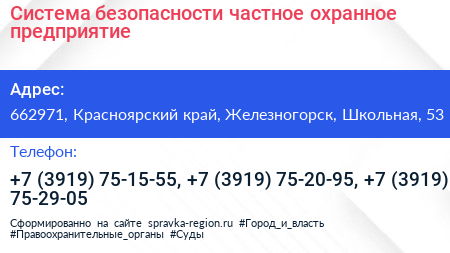 Система безопасности частное охранное предприятие - визитка