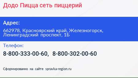 Додо Пицца сеть пиццерий - визитка