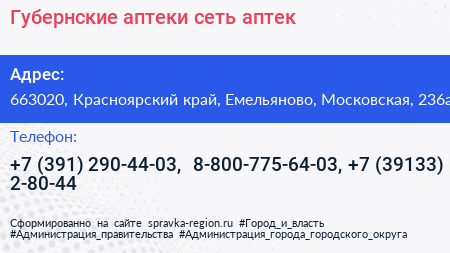 Губернские аптеки сеть аптек - визитка