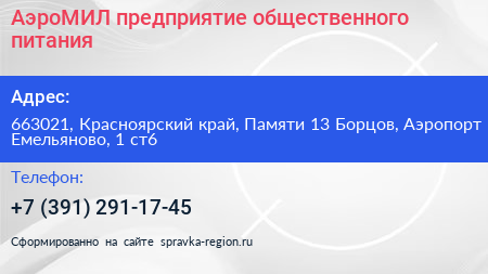 АэроМИЛ предприятие общественного питания - визитка