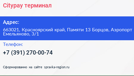Citypay терминал - визитка