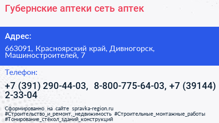 Губернские аптеки сеть аптек - визитка